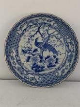 ASIAN BLUE & WHITE BOWL WITH PEACOCK