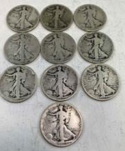 10 WALKING LIBERTY HALVES