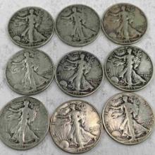 9 YEARS IN A ROW 1939-1947 WALKING LIBERTY HALVES