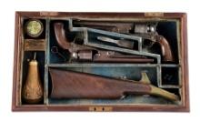 (A) VERY RARE CASED CONSECUTIVE PAIR OF MARTIAL COLT 1860 ARMY REVOLVERS WITH MATCHING CANTEEN STOCK