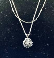 Two 14K White Gold Rope Style Necklaces with Diamond Starburst Pendant