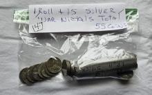 1 Roll + 15 Silver War Nickels - 55 Coins Total