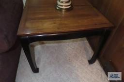 mixed wood end table with fruitwood top