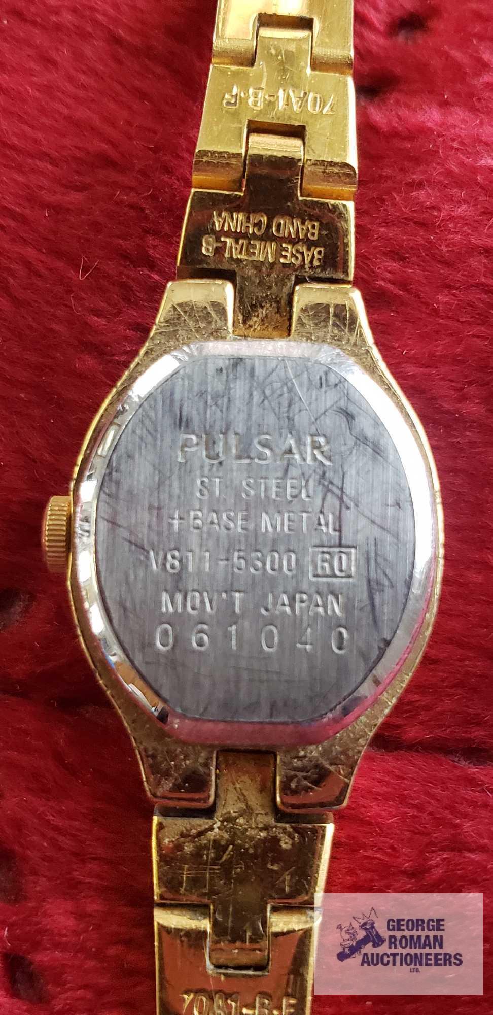 Three Pulsar watches, one missing clasp