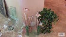 Plastic vases. flower pots. decorative flowers.
