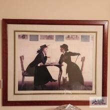 Picture of a lady and a horse woman having iced tea together