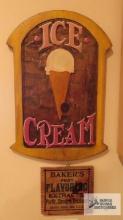 Ice cream sign and Baker's fruit flavoring extracts advertising sign