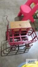 Antique metal doll wagon and children's wooden step stool
