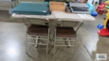 Writing table and two folding chairs