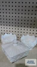 Westmoreland milk glass compote and bowls