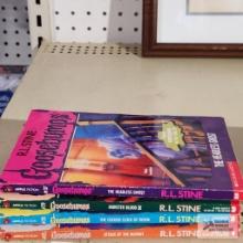 R.L. Stine Goosebumps books including The headless ghost, Monster Blood three, The cuckoo clock of