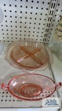 Pink depression divided plate and candy dish