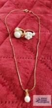 Faux pearl rings and necklace (Description provided by seller)