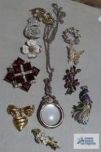 Lot of costume jewelry brooches and necklace