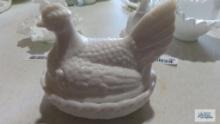 Milk glass hen on nest container