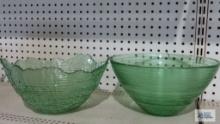 Two green glass salad bowls