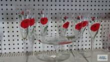 Floral motif centerpiece dish and stemware