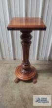 Cherry pedestal with claw feet. 33 in. tall by 14 in. square