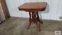 Victorian wood table. 28-1/2 in. tall by 29 in. long by 20 in. wide.