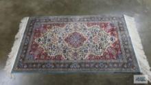 Silk handmade throw rug. 5-1/2 ft x 3 ft