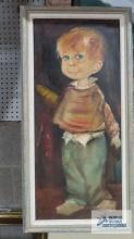 Oil on canvas painting of boy. Frame measures 14-1/2 in. by 17 in.