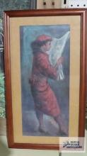 Copy of a Clyde Singer painting. Woman reading newspaper. Frame measures 20 in. by 12 in.