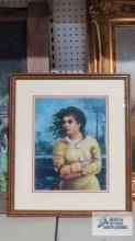 Copy of a Clyde Singer painting. Woman in Yellow Jacket. Frame measures 18 in. x 21 in.