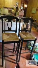Pair of rush bottom painted stools