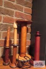 Thread spools and lighted candle spool base