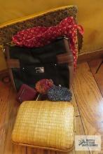 variety of purses and Fossil ladies wallet. red purse is Vera Bradley.