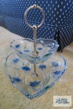 heart-shaped two tier glass candy dish