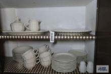 Stoneware dishes, service for 8, creamer and sugar, and serving tray