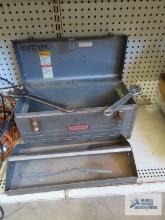 Craftsman metal tool box with contents including crescent wrenches and hardware