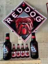 Red Dog Beer Sign and Collectible Bottles