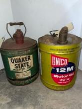Vintage Quaker State and Unico Motor Oil Cans