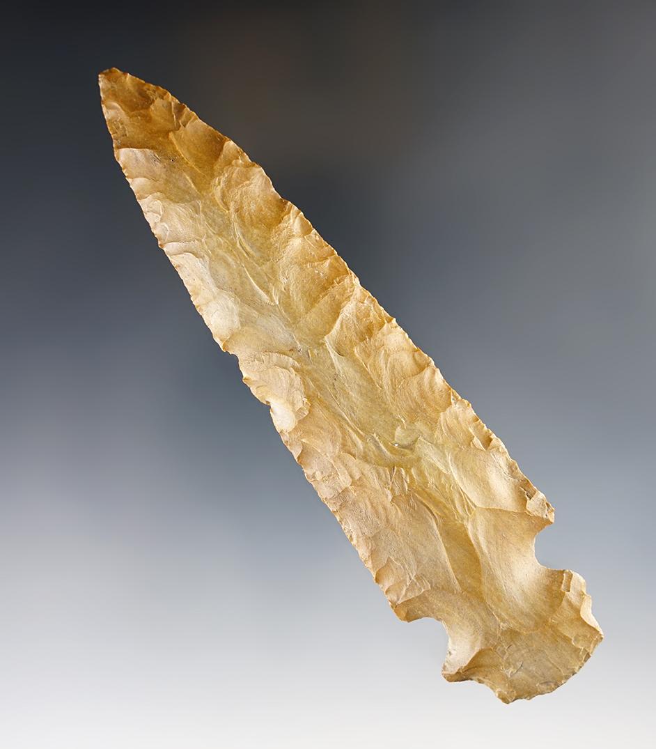 5 9/16" Merkle Double Notch made from brown Flint. Found in Whitley Co., Indiana.