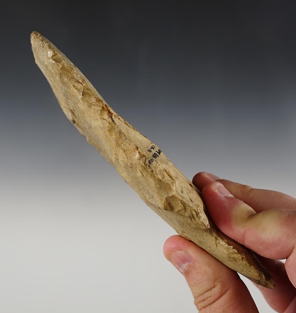 6" Mississippian Notched Hoe made from Millcreek Chert. Recovered in Missouri.