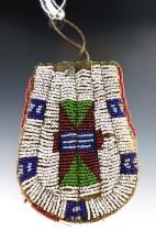 Beautifully beaded 4 1/47" x  3 1/4" Sioux medicine bag. In decent overall condition.