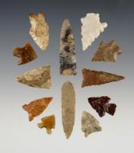 Set of 12 assorted points found in the Western U.S. The largest is 1 1/2".