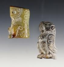 Pair of carved Jade Figures, recovered in Southeast Asia. Largest is a 2 3/8" tall bird effigy.