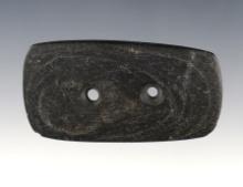 2 5/8" Miniature Hopewell Rectangular Gorget made from Banded Slate. Found in Ross Co., OH.