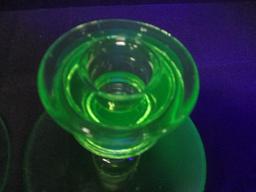 Pair of Green Vaseline Glass Candle Holders