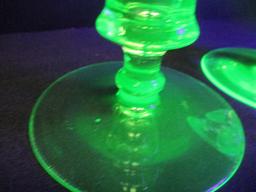 Pair of Green Vaseline Glass Candle Holders