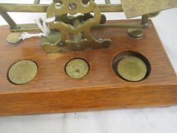 Brass Balance Scale on Wood Base