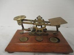 Brass Balance Scale on Wood Base