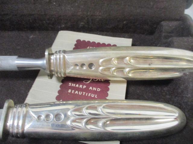 Flint Roast/Carving Set in Wood Box w/Sterling Handles