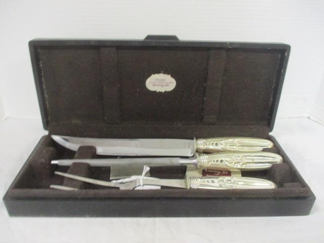 Flint Roast/Carving Set in Wood Box w/Sterling Handles