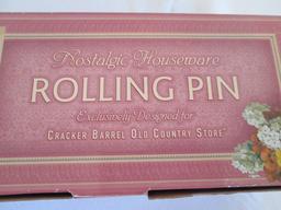 New Old Stock Cracker Barrel Red Transferware Rolling Pin in Original Box