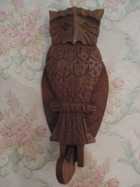 Two Vintage Hand Carved Jumping Jack Owl Coat Hook and Bear Puppet