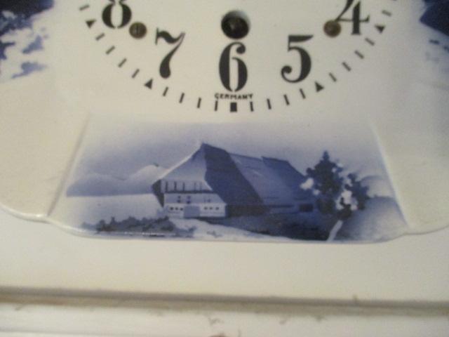 Two Blue and White German 8 Day Kitchen Clocks